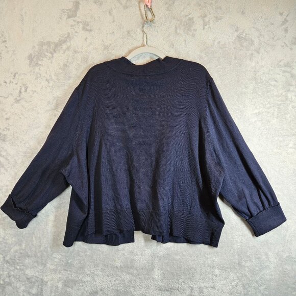 CJ Banks Womens 3x Navy Blue Open Front Cardigan Sweater With Button Cuff Detail - Picture 2 of 8